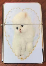 Vintage Heart Kitten D1 Flip Top Oil Lighter Windproof