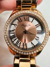 Kenneth Cole Watch Womens 39mm Translucent Dial Rhinestone Bling New Battery