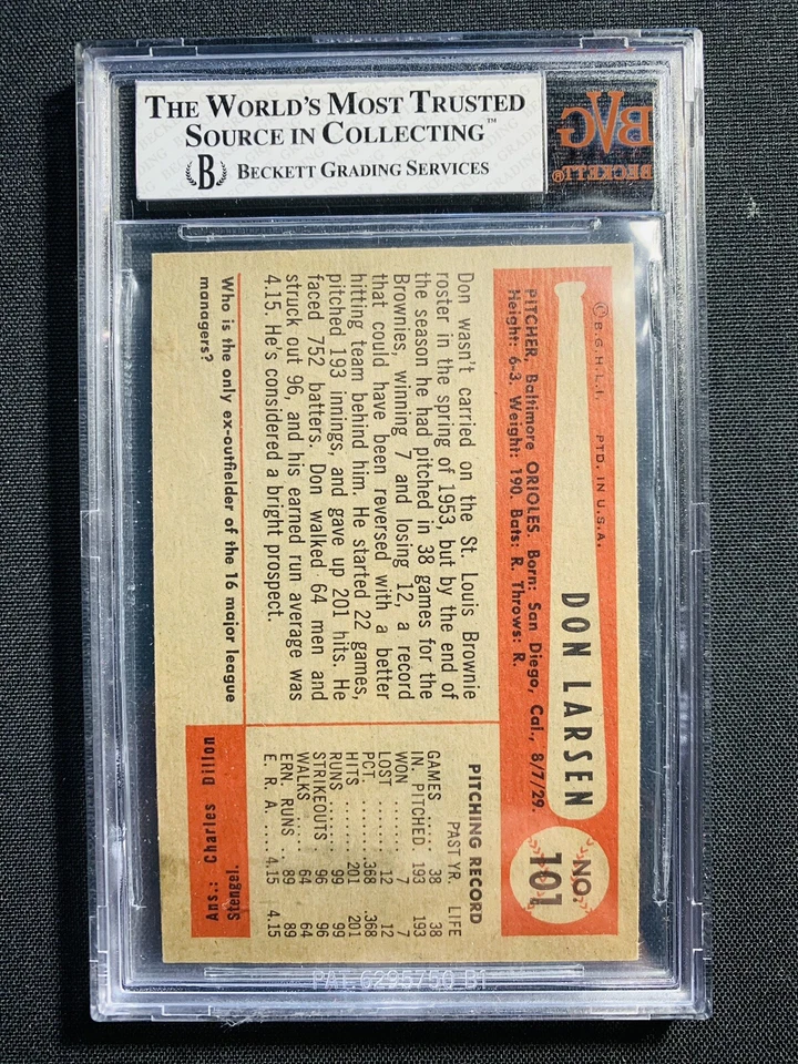 Bowman Don Larsen 1954 RC #101 Bgs 6 EX-MT Foto 2 de 2