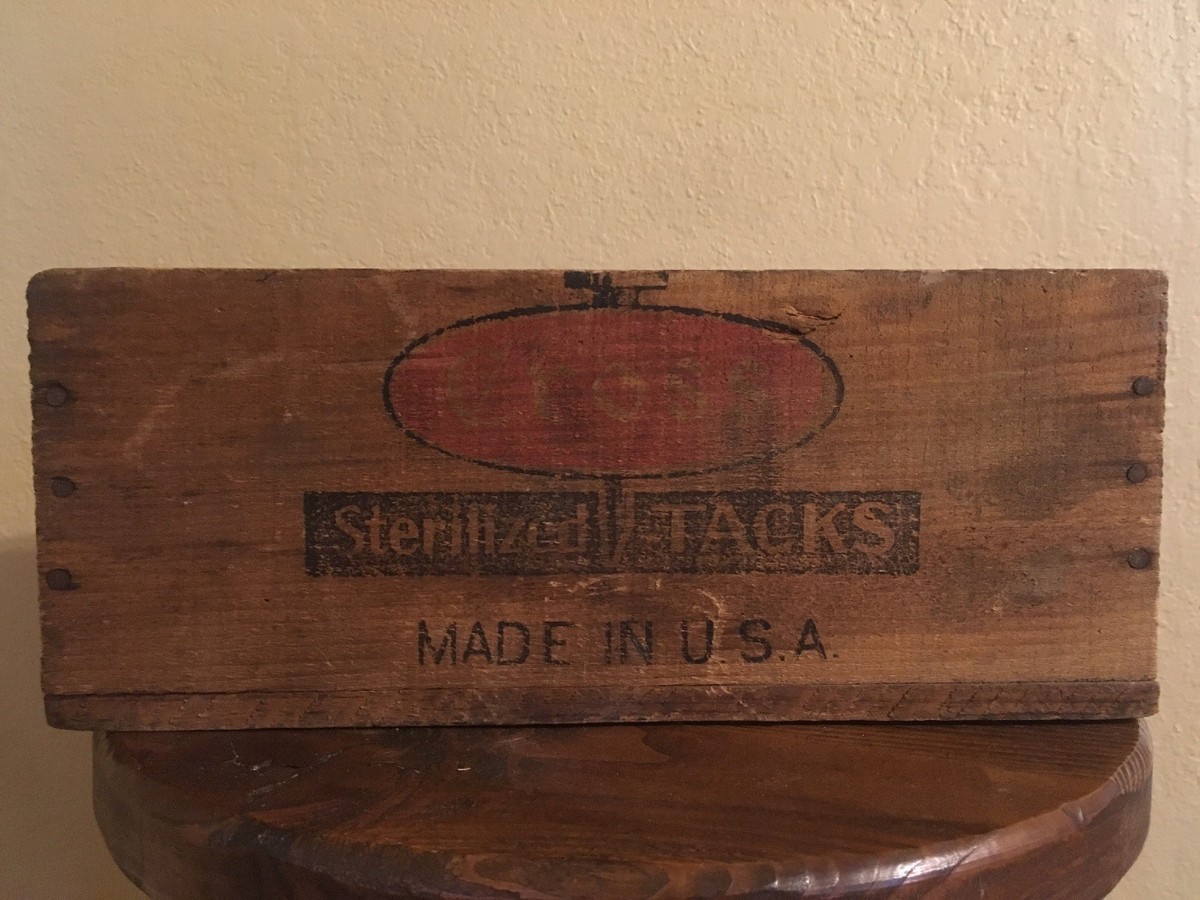 Vintage Wood Crate Cross Upholstery Sterilized Tacks Wooden