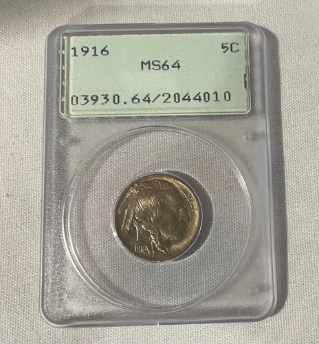 1916 PCGS MS64 Buffalo Nickel 5C ~ Old Green Holder