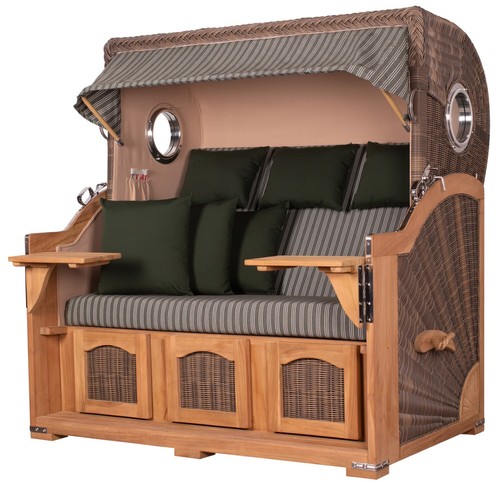 Strandkorb-Set - 3-Sitzer - Ammersee Grande XXL Teak - PE grau - Modell 504 - Bild 3 von 15