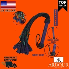 Real Cowhide Leather Flogger Handmade Thick 09 Tails Purple Rose Floggers