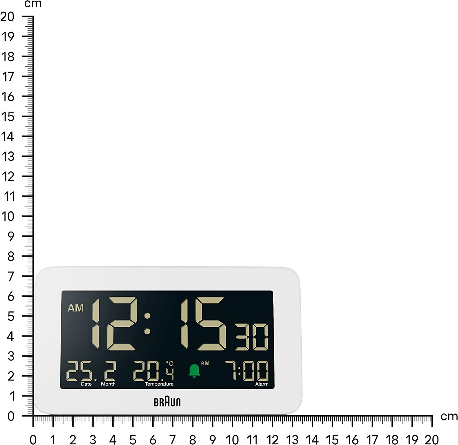 BRAUN DIGITAL ALARM CLOCK WITH DATE MONTH TEMPERATURE DESK BLACK WHITE
