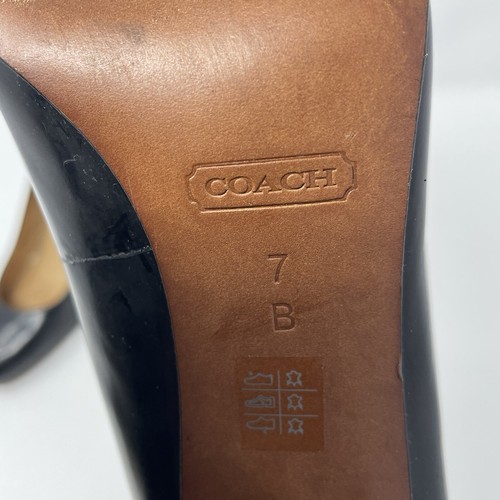 Coach Ophelia Box Calf Black Leather Stack Heel Pumps Round Toe Shoes Size 7 - Picture 9 of 10
