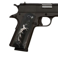 1911 Grips Full Size,Black Pearl inlay Silver Horse,Fits Colt,Kimber,Springfield