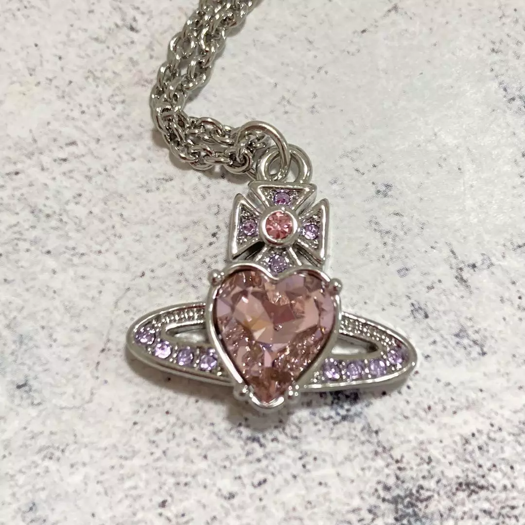 Vivienne Westwood ARIELLA Necklace Heart Silver Pink w/drawstring [E0140