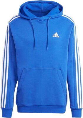 adidas Men's Essentials Fleece 3-stripes Hoodie sweatshirt Semi Lucid Blue SMALL