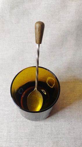 Vintage Amber Glass Condement Pot With Twist Stem Spoon - Picture 4 of 7