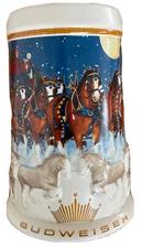 Budweiser Holiday Beer Stein 2005, Clydesdale Horses/Snow, Ceramarte, 3-D, CS628