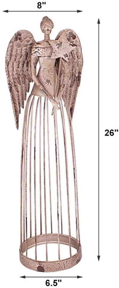 Estatua de ángel de jardín de metal envejecido con varita de estrella, decoración de patio de ángeles interiores y exteriores Foto 2 de 4