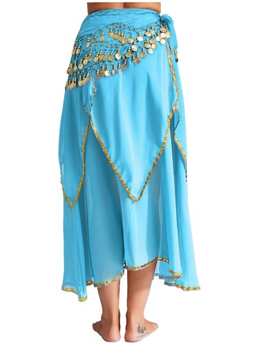 Women Belly Dance Chiffon Skirt with Coin Sequin Lace-up Hip Scarf Tiered Skirt - Bild 47 von 77