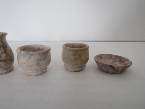 Lot of 6 Carved Stone Miniature Vessels & a Plate Vintage Dollhouse - Picture 4 of 8