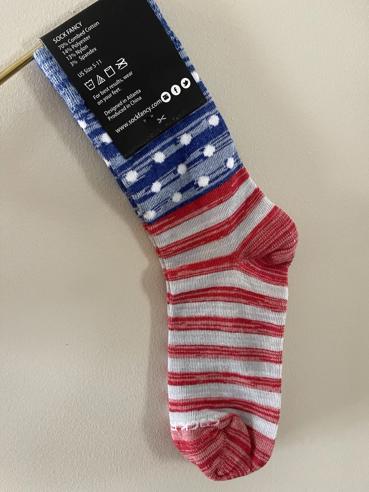 Calcetines cómodos unisex SOCK FANCY patrióticos, rayas y puntos de EE. UU. Talla: 5-11 Foto 2 de 3