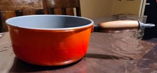 VTG Descoware Belgium Enamel Cast Iron Flame Orange Saucepan 8.5 
