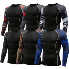 Men's Compression Graffiti Long Sleeve T-shirt Top Sports Quick Dry Base Layer