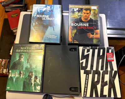 5 DVDS: STAR TREK, BOURNE UTLIMATUM AND SUPREMACY (NEW), MATRIX REVOLUTIONS, BAT
