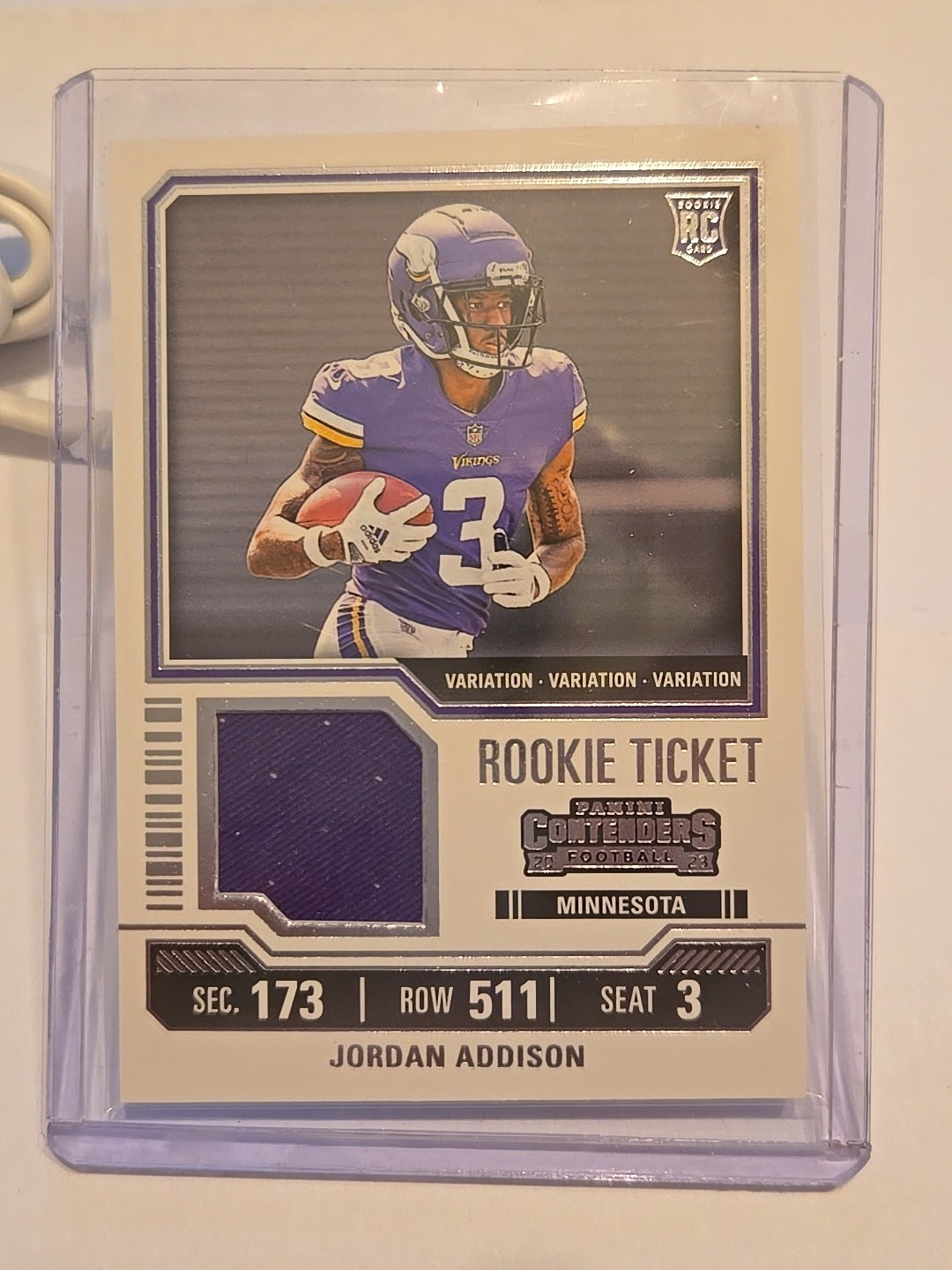Jordan Addison Panini Contenders Rookie Ticket Swatches #TS20V Base