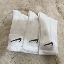 Nike Men’s Crew Socks 3 Pairs White/Black Logo Cotton Blend One Size