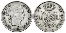 4 reales  Isabel II Silver .900 coin Isabella Spain cob Madrid 1858