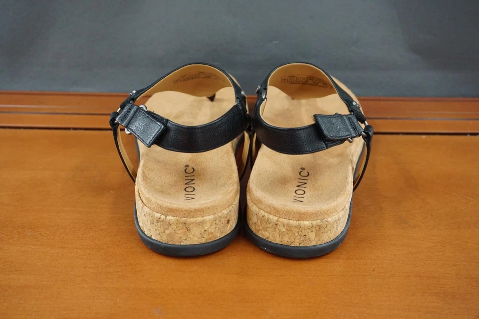 Vionic Kirra II Sandals Shoe Womens Size 8 Black Leather Thong Cork Wide Comfort - Image 4 of 4