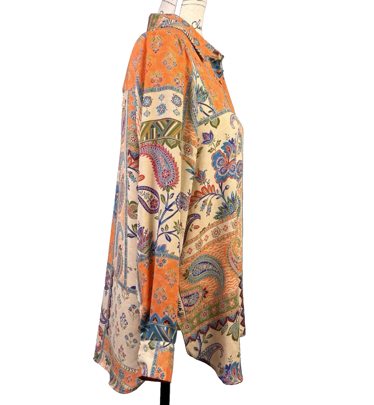 Rose + Olive Blouse Medium Button Down Paisley Pa… - image 4