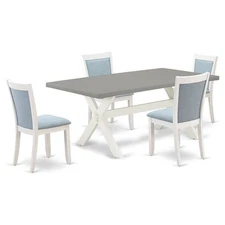 East West Furniture X-Style 5-Piece Wood Dining Set in Cement/White/Blue