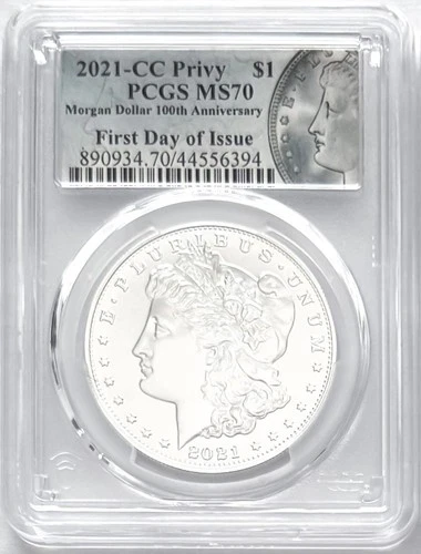 2021 CC SILVER MORGAN DOLLAR CARSON CITY PRIVY MARK FIRST DAY OF ISSUE PCGS MS70