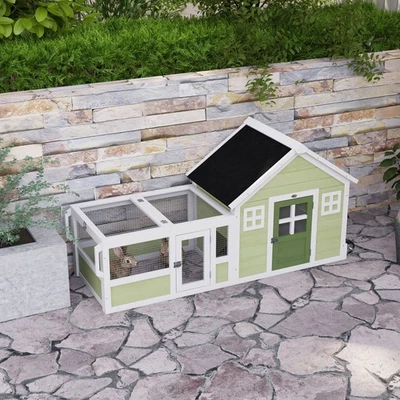 PawHut 64 Inch Rabbit Hutch with Asphalt Roof, Handle, Wheels, Multicolor