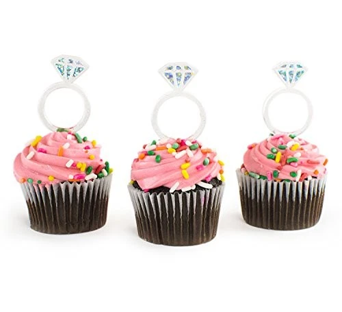 Anillo de compromiso plástico acrílico transparente brillo diseño diamante Cupcake Toppers para Foto 3 de 4