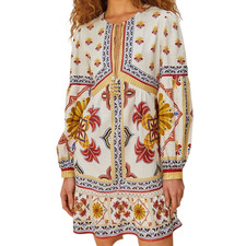 Farm Rio Mini Dress NWT, Off-White Marys Tiles, Tile Pattern sz L Fits 10, 12