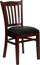 HERCULES Series Vertical Slat Back Mahogany Wood Restaurant Chair - Black Vinyl