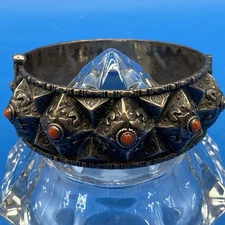 Vintage BRACELET  hinge pin clasp marked 800 name unreadable stone tribal style