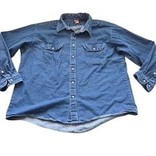 Red Kap Pearl Snap Shirt Mens 2XL Blue Denim Long Sleeve Western Work