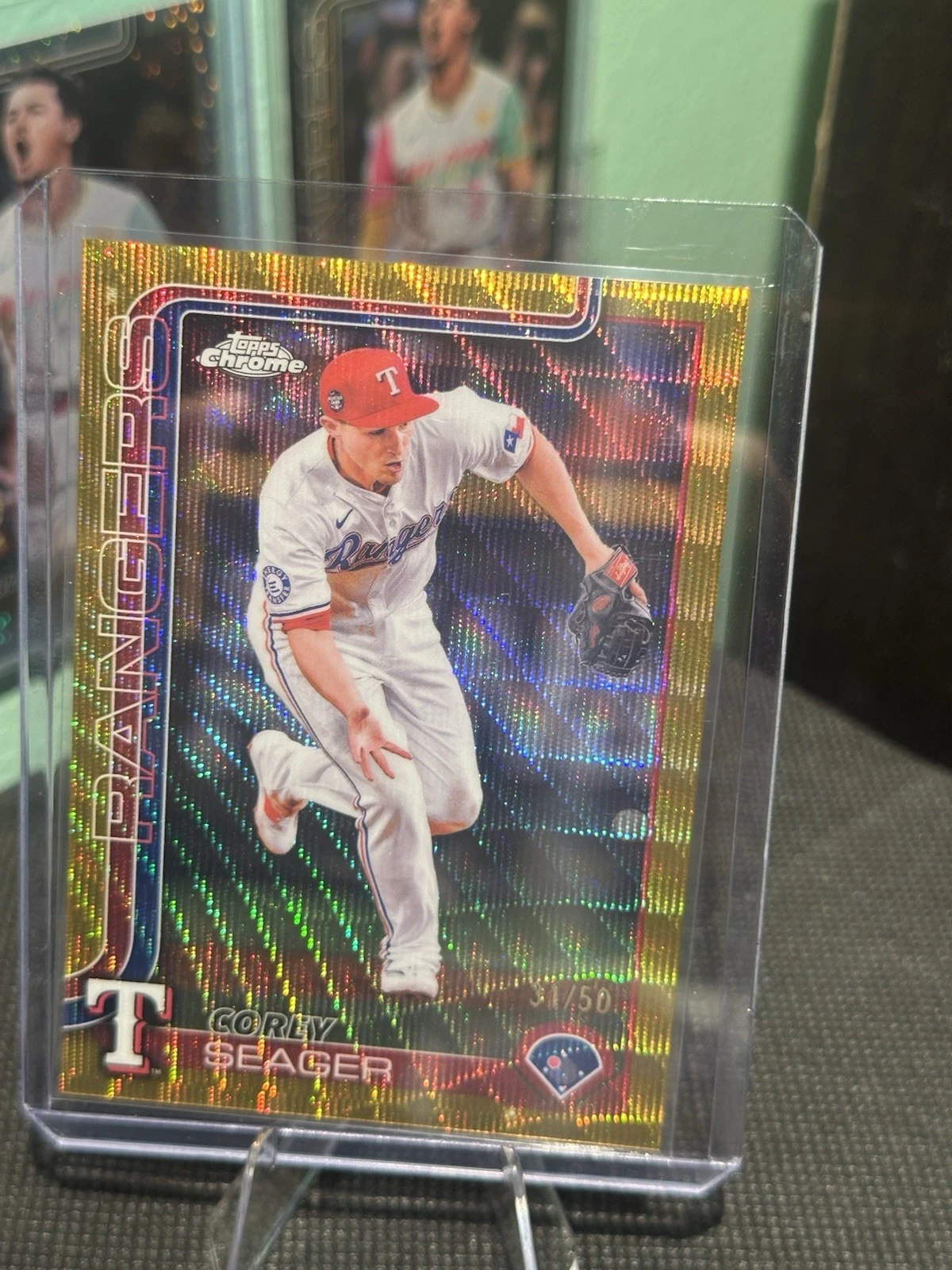 2025 Topps Chrome Corey Seager Gold Wave Refractor 31/50 Rangers #24