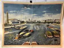1951 Alex Packham River Thames Traffic Festival Of Britain South Bank 24x18”
