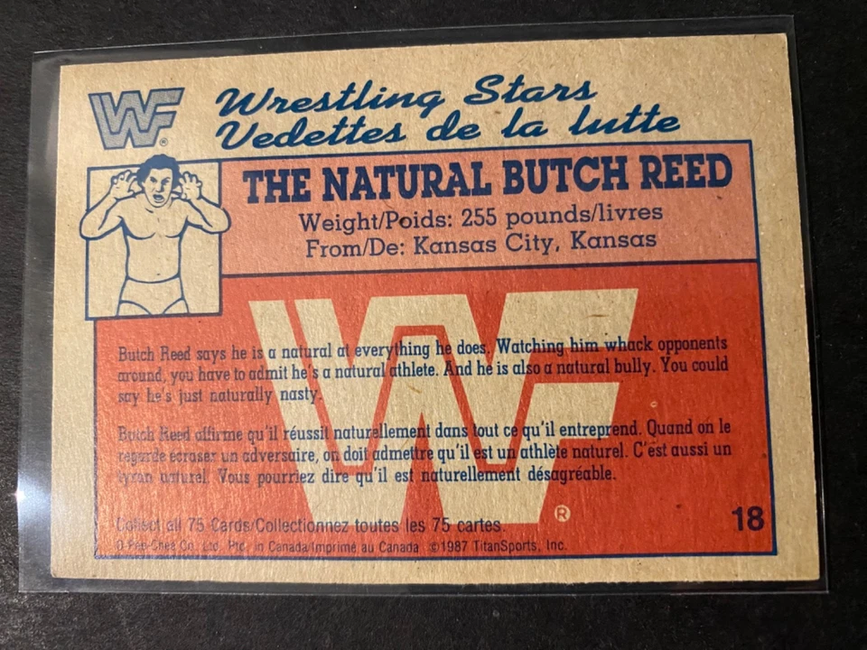 Butch Reed –  1987 O-Pee-Chee WWF #18 – Rookie Card (RC) - Image 2 of 2