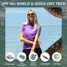 KANU SURF WOMEN'S BREEZE UPF 50 RASHGUARD WORKOUT TOP WOMEN - SIZE L - PURPLE