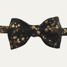 Black and Gold Metallic Floral Bow Tie Adjustable Pre-Tied Formal Accessory