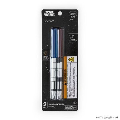 Star Wars 2pk Light Up Ballpoint Pens, 1.0mm Black Ink - Blue/Red Lightsaber