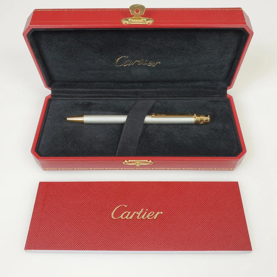 NUEVO Bolígrafo Cartier Santos Plata Cepillada Laca y Oro (ST150192) Foto 4 de 4