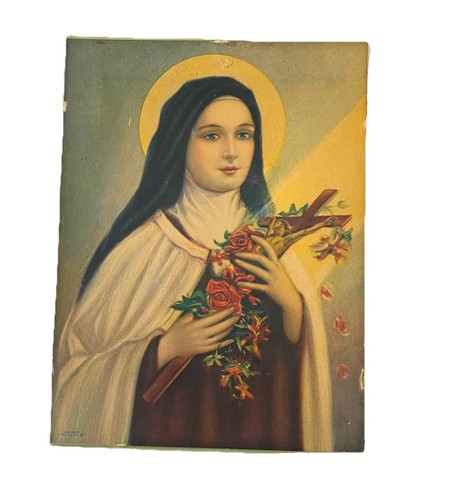 Tablero de publicidad católico con impresión de imagen vintage de Santa Teresa de las Rosas
