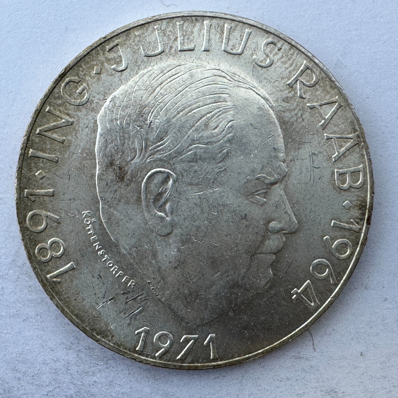 Austria 1971 Julius Raab 50 Schilling Silver Coin • Austrian Mint • Vintage