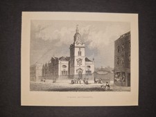 Antique 1851 print - St Mary's Church - Whitechapel - London