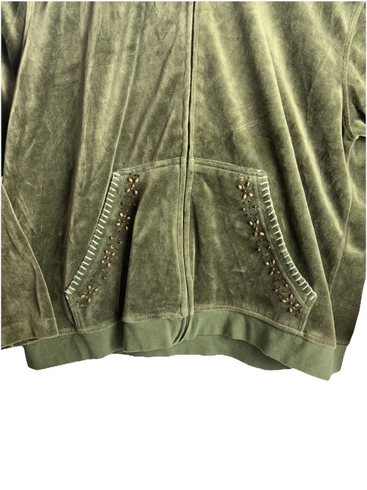 Sudadera con Capucha de Entrenamiento de Terciopelo Verde JANE ASHLEY Mujer 2xl Manga Larga Con Piedras De Colección Foto 3 de 4