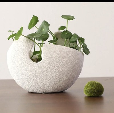 DESIGNER NORDISCHER STIL HANDGEFERTIGTER PFLANZTOPF EIERSCHALE WEISS KERAMIK GROSS 22cm
