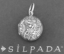SILPADA Sterling Silver Round ETCHED DRAGON Keepsake Locket Pendant~#N1553
