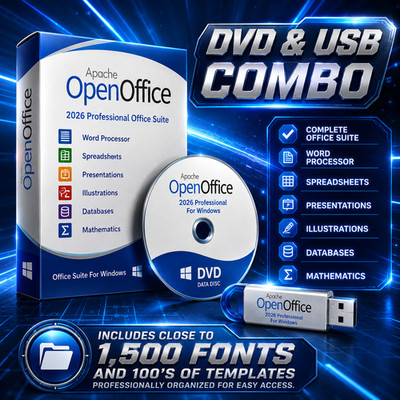 OpenOffice 2026 Complete Office Software DVD USB Set for Windows PC Laptop