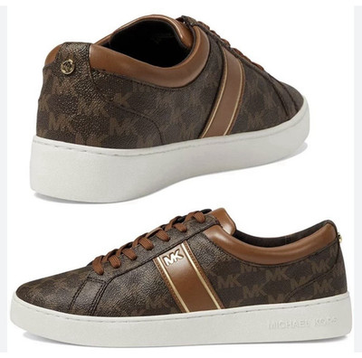 Michael Kors Brown MK Logo Synthetic Low Top Lace-Up Sneakers Round Toe 6