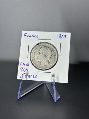 1867 A France 2 Francs .835 Silver Coin   Napoleon III KM# 807
